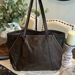 Fossil Brown Leather with Gold Accent Tote